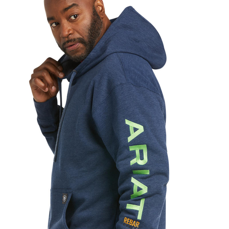 Ariat Men's Rebar Graphic Hoodie - Navy Heather/Lime-2